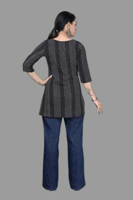 Rangrasiya Creation Women Striped A-line Kurta(Black)