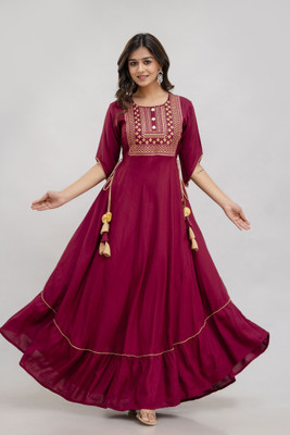 jaipurite Women Embroidered Anarkali Kurta(Maroon)