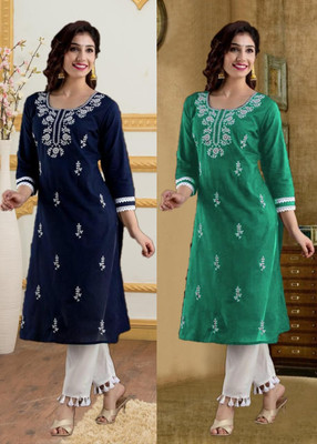 SISTO Women Embroidered Straight Kurta(Multicolor)