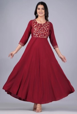 SSTBN Women Embroidered Anarkali Kurta(Maroon)