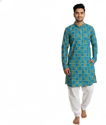 aavira weaves Men Printed Ethnic Dress Kurta(Green)