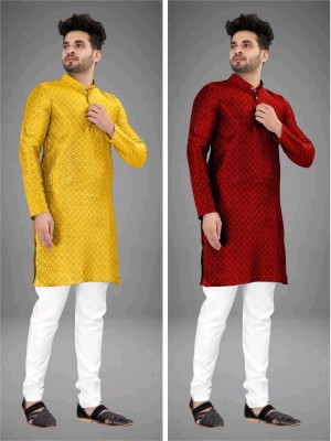 TRUST OUS Men Self Design Straight Kurta(Multicolor)