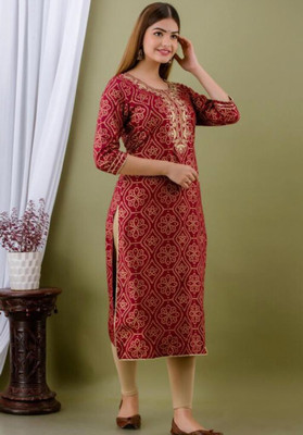 ANNU PARIDHAN Women Printed A-line Kurta(Maroon)