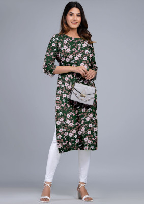 luzzix Women Floral Print A-line Kurta(Green)