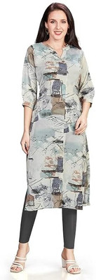 Nioni Women Floral Print Straight Kurta(Green)