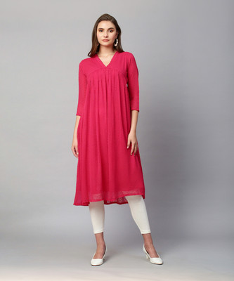 RATAN Women Woven Design Flared Kurta(Pink)