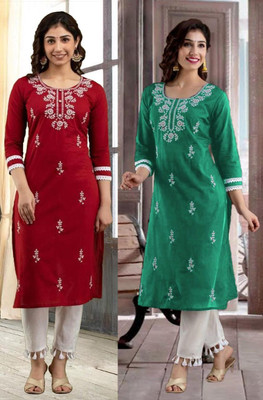SISTO Women Chikan Embroidery Straight Kurta(Multicolor)