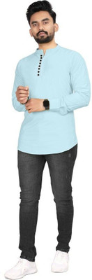 NIKOLA ENTERPRISES Men Printed Straight Kurta(Light Blue)