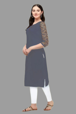 Coft Women Solid, Printed A-line Kurta(Grey)