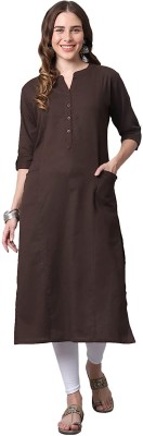 Way2Like Women Solid Straight Kurta(Brown)