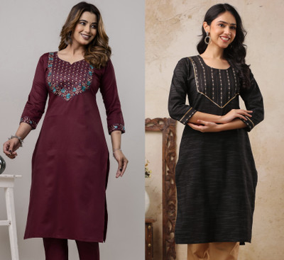 Shozaai Collection Women Embroidered Straight Kurta(Green, Maroon)