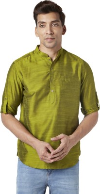 Indus Route by Pantaloons Men Solid Straight Kurta(Green)