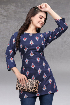 RUDRA TIMES Women Self Design A-line Kurta(Blue)