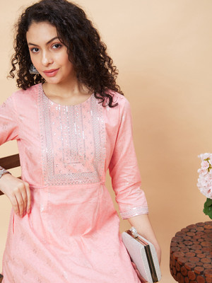 Globus Women Printed A-line Kurta(Pink)