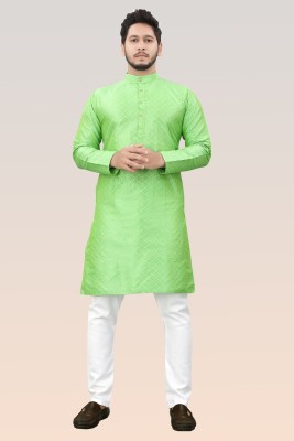 BAGHADBILLO Men Self Design Straight Kurta(Light Green)