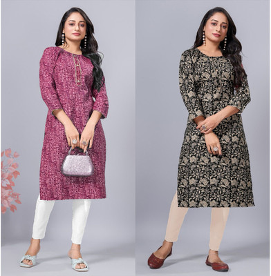 SIMPLYETHNIC Women Printed Straight Kurta(Multicolor)
