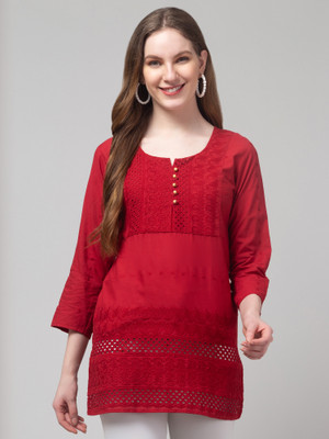 DIAMOND RUBY Women Chikan Embroidery A-line Kurta(Maroon)