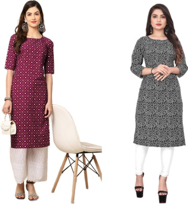 KAUTAQI Women Self Design Straight Kurta(Multicolor)