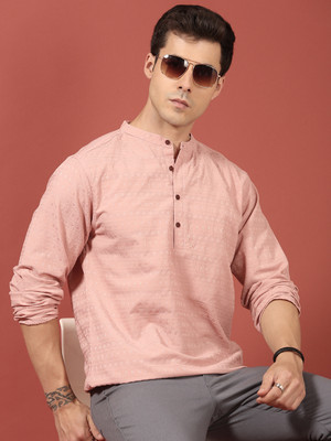 Voroxy Men Striped Straight Kurta(Pink)