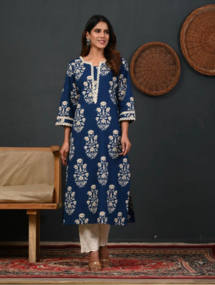RL Fashion Women Paisley, Printed Straight Kurta(Blue)