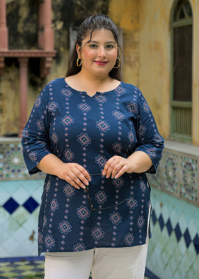 Lee Moda Women Printed Straight Kurta(Blue)