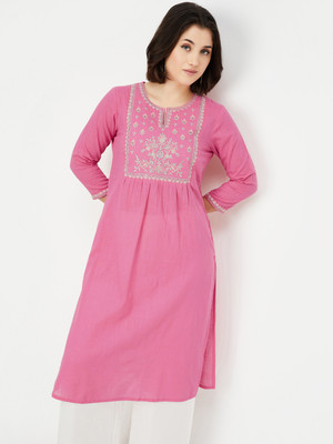 MAX Women Embroidered Straight Kurta(Pink)
