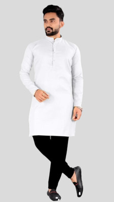 Ladies Haat Men Solid A-line Kurta(White)