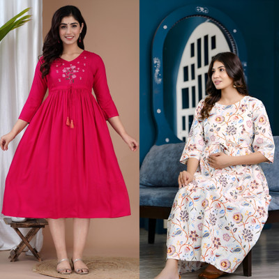 Khoj Bagda Women Printed Anarkali Kurta(Multicolor)