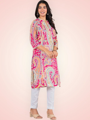 Jaipuur Trend Women Printed Straight Kurta(Pink)