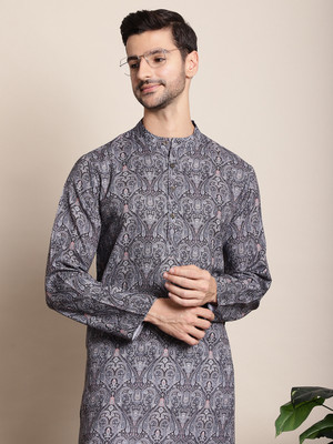 ANOUK Men Printed Straight Kurta(Grey)