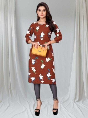 SUMITA SAREE Women Printed Straight Kurta(Brown)