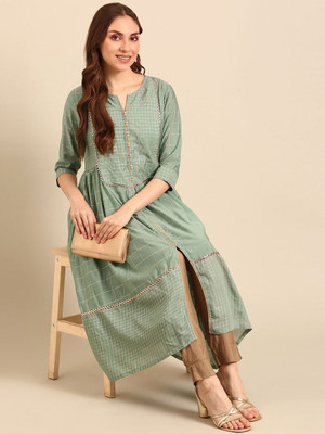 ANOUK Women Printed A-line Kurta(Green)