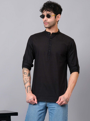 VIMASUTI Men Solid A-line Kurta(Black)