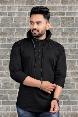 SHAJARA Men Solid Straight Kurta(Black)