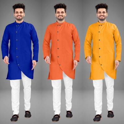 DIAMOND CLUSTER Men Solid Trail Cut Kurta(Multicolor)