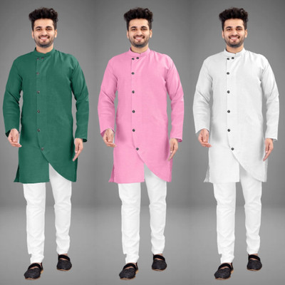 GRATITUDE ROCK Men Solid Asymmetric Kurta(Multicolor)