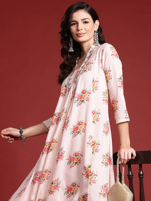 Indo Era Women Printed A-line Kurta(White)