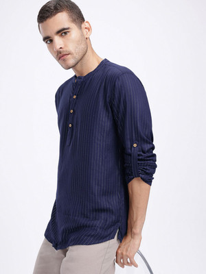 Anouk Rustic Men Striped Straight Kurta(Blue)