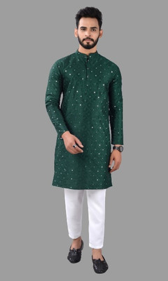 VILLAIN Men Printed A-line Kurta(Green)