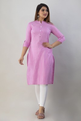 SEEJAVA Women Striped Straight Kurta(Pink)