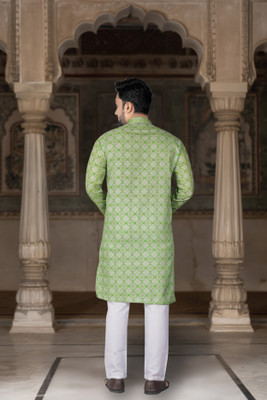 DHASU TRENDZ Men Printed Straight Kurta(Light Green)