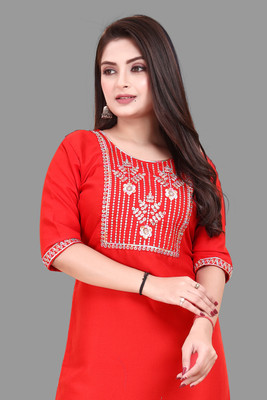ANITA LYCRA Women Embroidered A-line Kurta(Red)