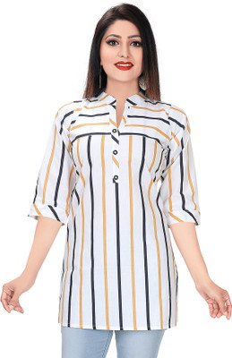 Meher Impex Women Striped A-line Kurta(White)