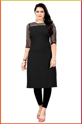 Skikha Women Embroidered Straight Kurta(Black)