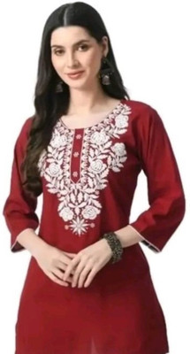 SABA ENTERPRISES Women Embroidered Straight Kurta(Red)