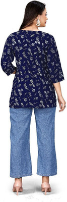 HouseOfCommon Women Printed Straight Kurta(Blue)