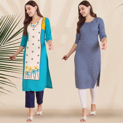 1 Stop Fashion Women Printed Straight Kurta(Multicolor)