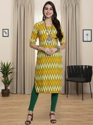 1 Stop Fashion Women Printed A-line Kurta(Yellow)