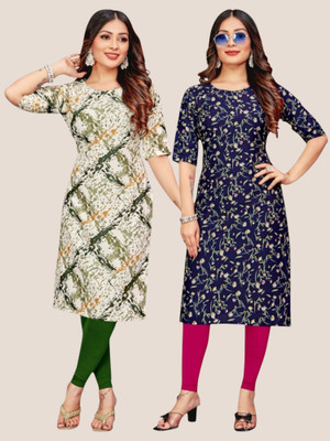 HouseOfCommon Women Printed Straight Kurta(White, Blue)