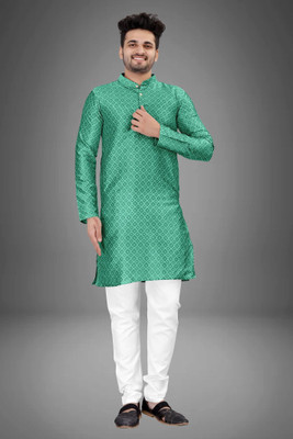 DHASU TRENDZ Men Self Design Straight Kurta(Light Green)